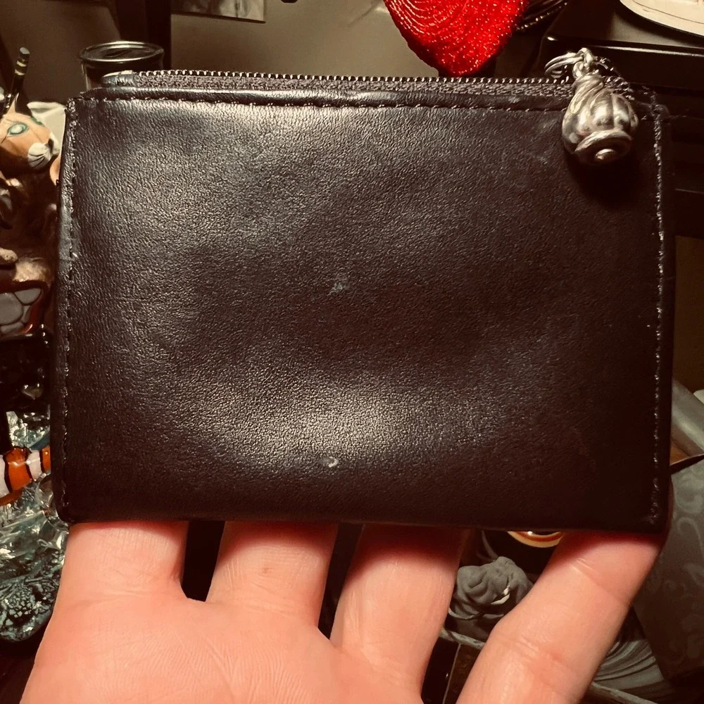 Brighton Leather Card Case Black Croc Embossed Heart ID Window Zipper Wallet